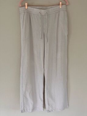 Womens Linen Blend Wide Leg Pants Medium Cream Beach Vacation Coastal Nautical
